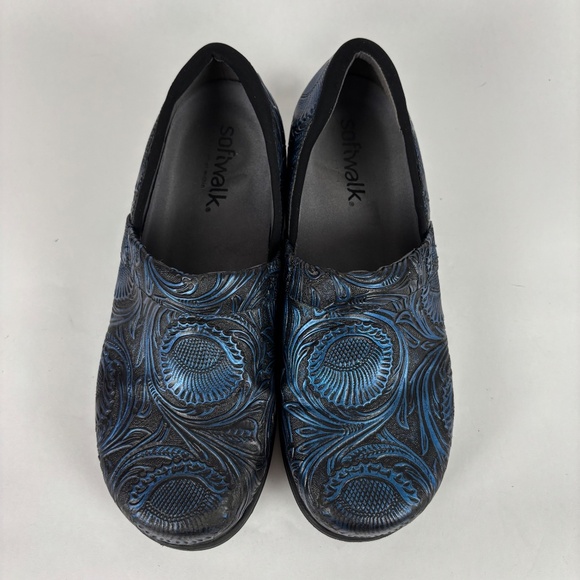 Softwalk Black, Blue Floral Clogs Oil/Slip Resistant - Picture 3 of 8